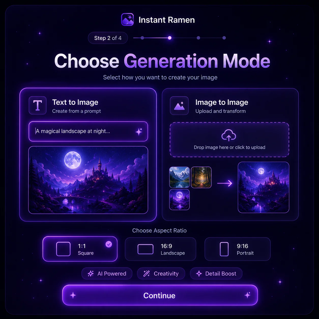 Select generation mode in Instant Ramen